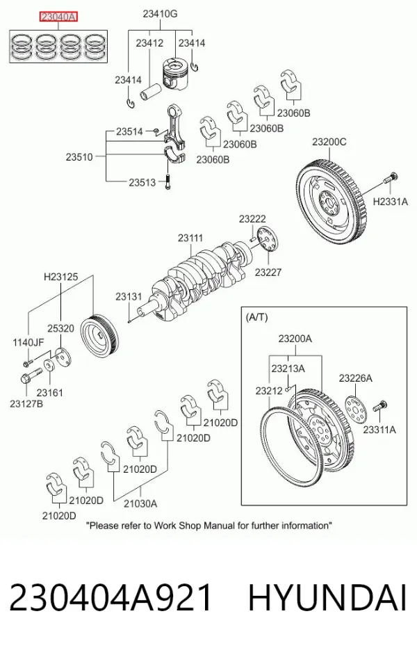 Кольца поршневые комплект на мотор, 1-й ремонт (+0,25) 230404A921 Hyundai/Kia