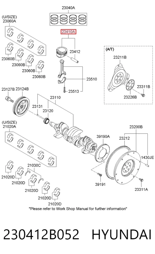 Поршень с пальцем без колец, STD 230412B052 Hyundai/Kia
