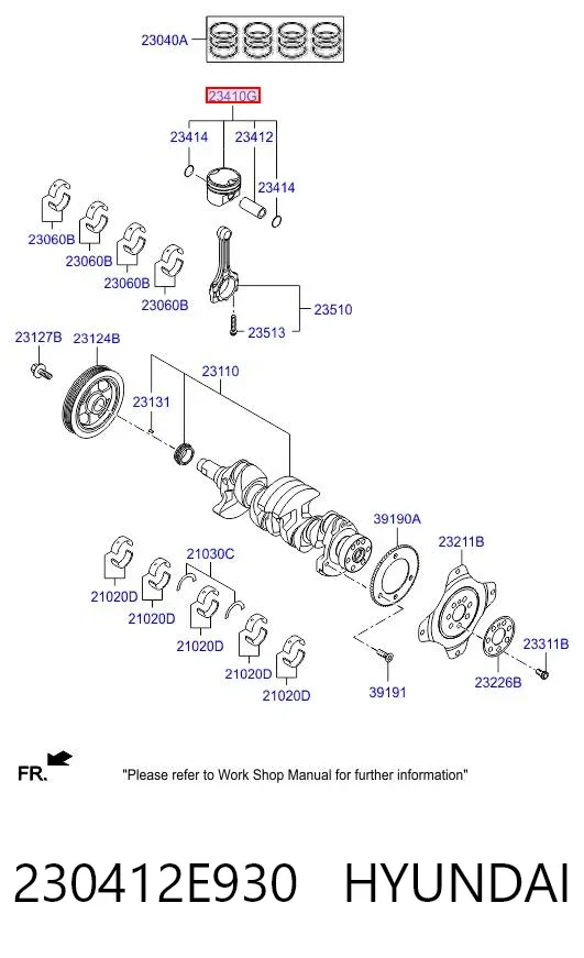Поршень с пальцем без колец, 1-й ремонт (+0,25) 230412E930 Hyundai/Kia