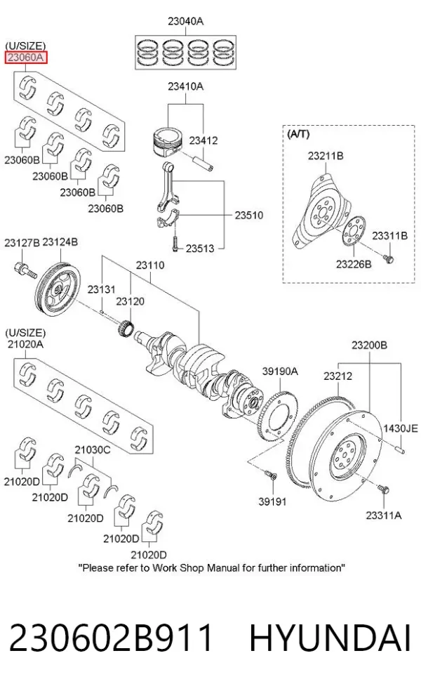 Вкладыши шатунные, 1-й ремонт 230602B911 Hyundai/Kia