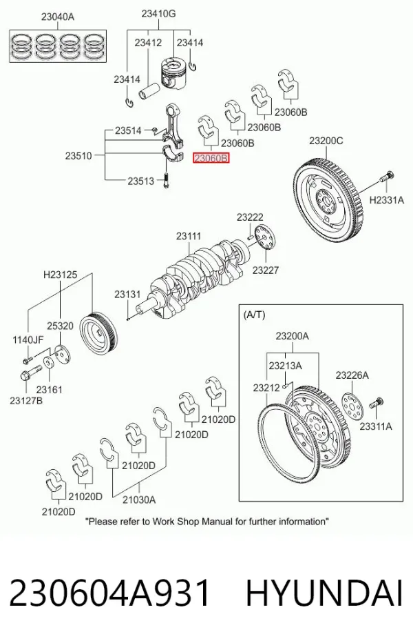 Вкладыши коленвала шатунные, комплект, 4-й ремонт (+1,00) 230604A931 Hyundai/Kia