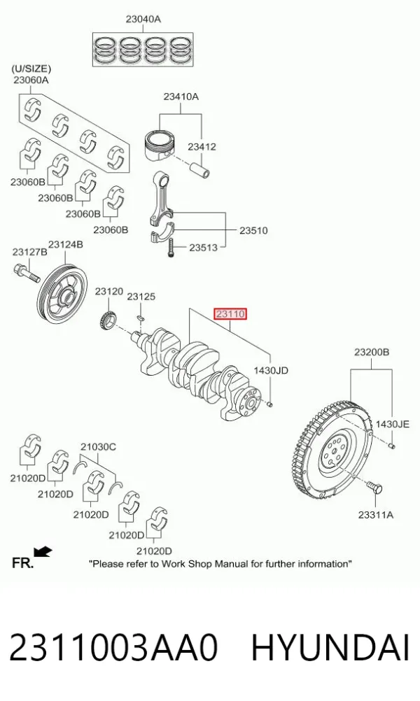 Коленвал 2311003AA0 Hyundai/Kia