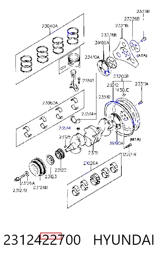 Шкив коленвала 2312422700 Hyundai/Kia