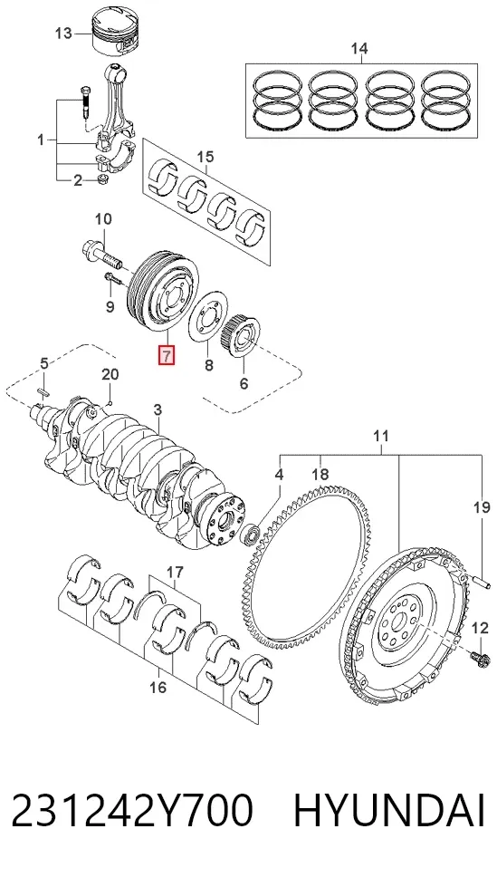 Шкив коленвала 231242Y700 Hyundai/Kia