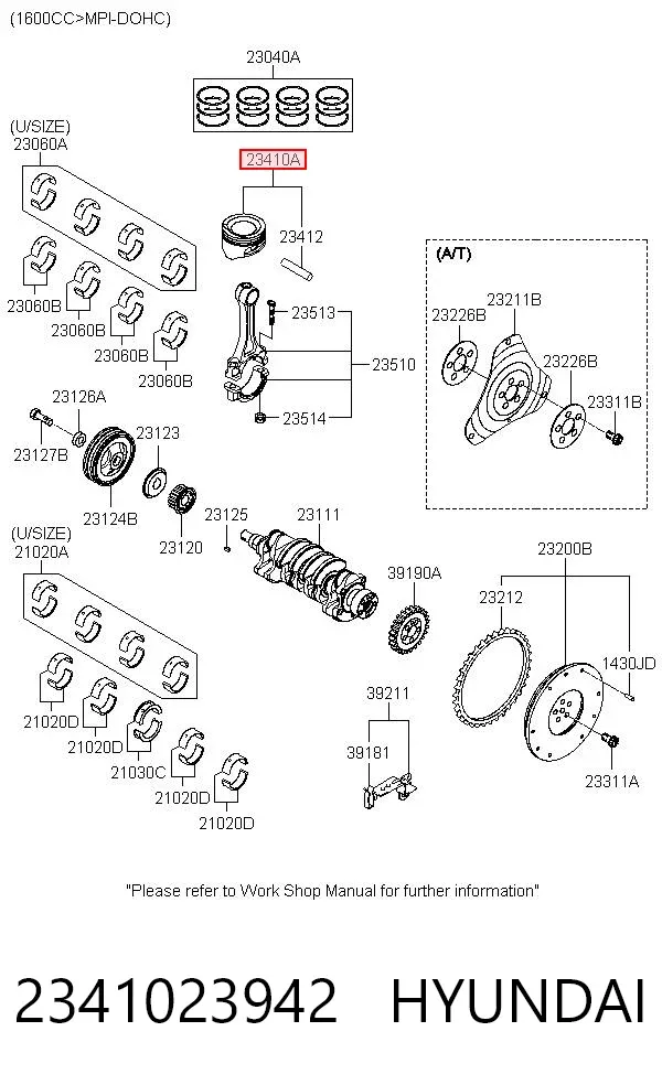 Поршень с пальцем без колец, 2-й ремонт (+0,50) 2341023942 Hyundai/Kia