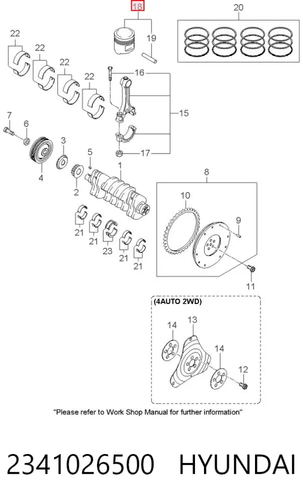 Поршень с пальцем без колец, STD 2341026500 Hyundai/Kia