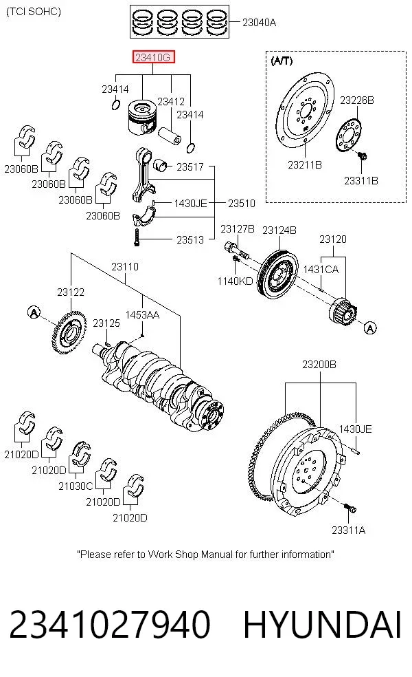 Поршень с пальцем без колец, STD 2341027940 Hyundai/Kia