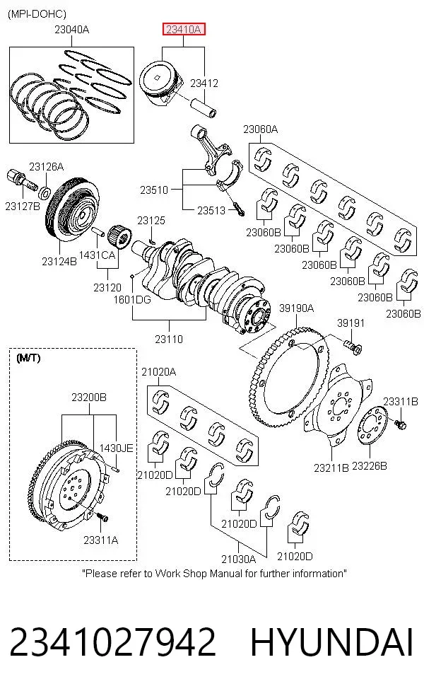Поршень с пальцем без колец, STD 2341027942 Hyundai/Kia