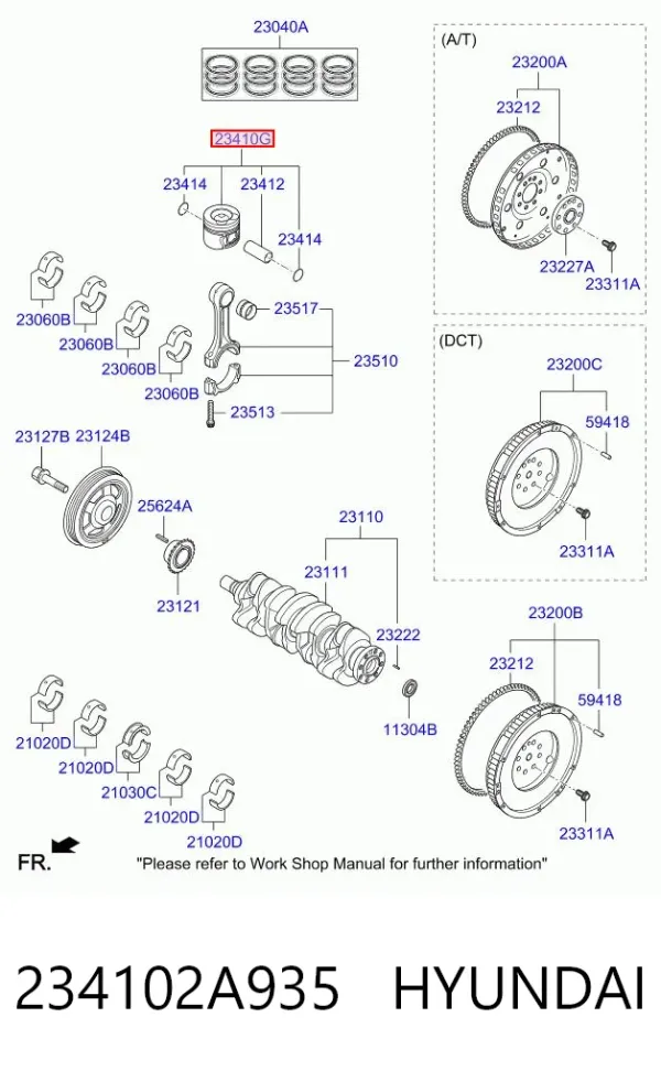 Поршень с пальцем без колец, 1-й ремонт (+0,25) 234102A935 Hyundai/Kia
