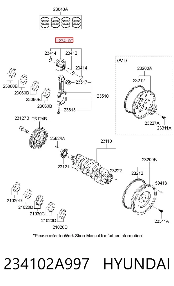 Поршень с пальцем без колец, 2-й ремонт (+0,50) 234102A997 Hyundai/Kia