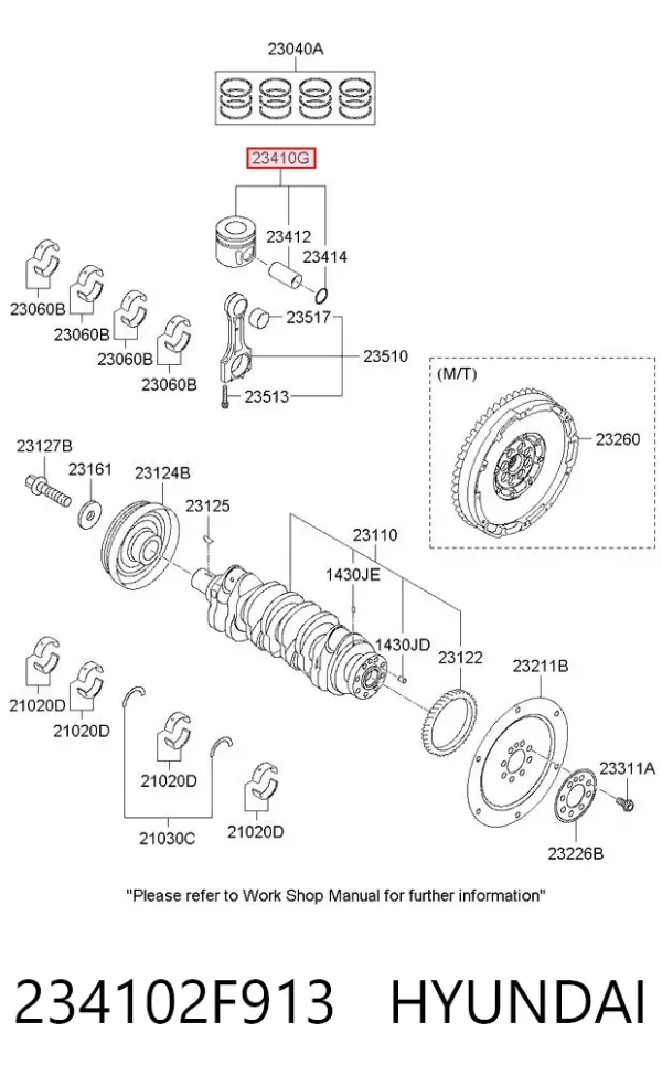 Поршень с пальцем без колец, 1-й ремонт (+0,25) 234102F913 Hyundai/Kia