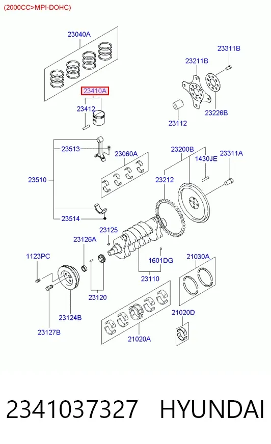Поршень с пальцем без колец, STD 2341037327 Hyundai/Kia