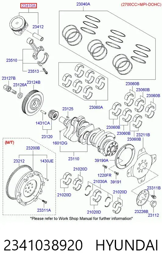 Поршень с пальцем без колец, 1-й ремонт (+0,25) 2341038920 Hyundai/Kia