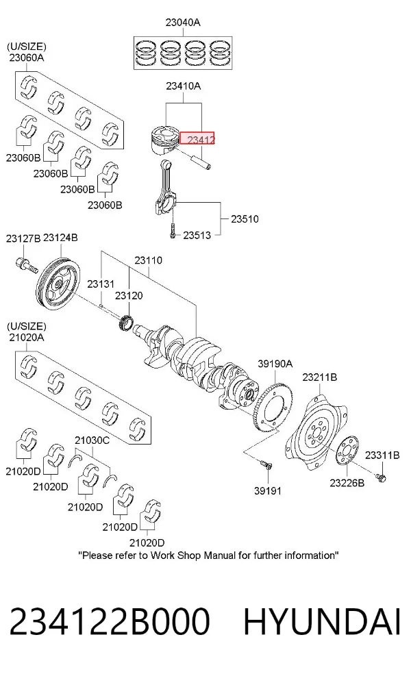 Палец поршня двигателя 234122B000 Hyundai/Kia