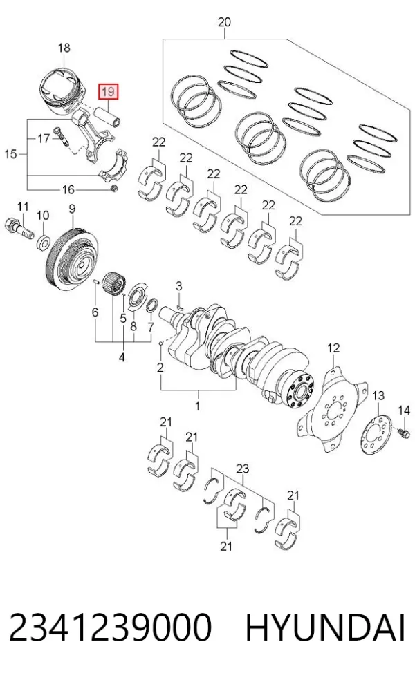 Палец поршня двигателя 2341239000 Hyundai/Kia
