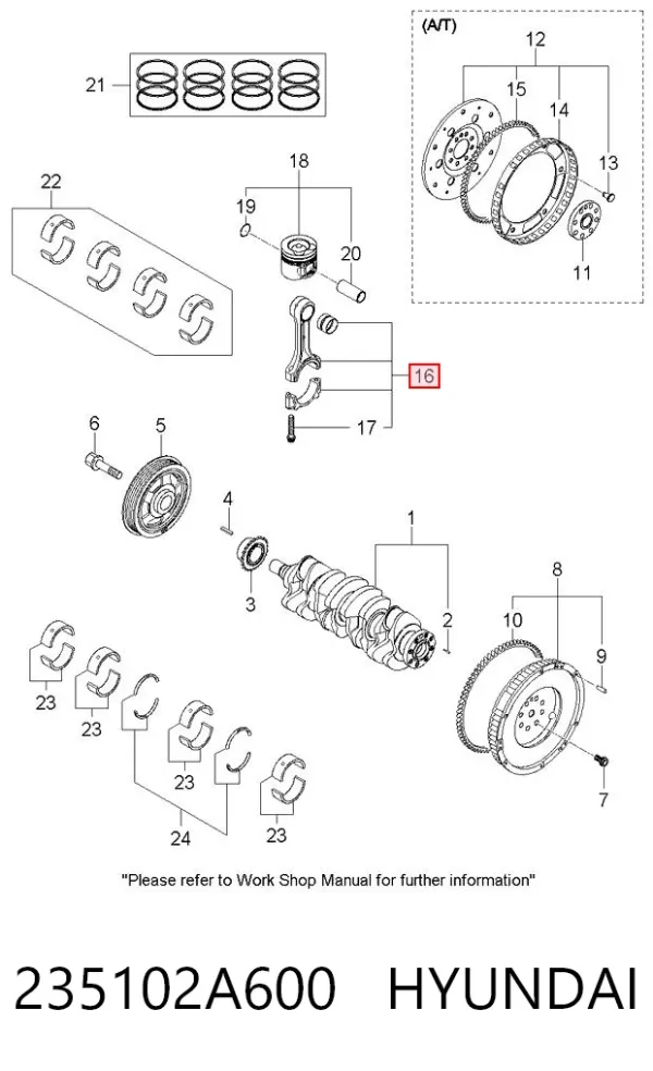 Шатун поршня двигателя 235102A600 Hyundai/Kia