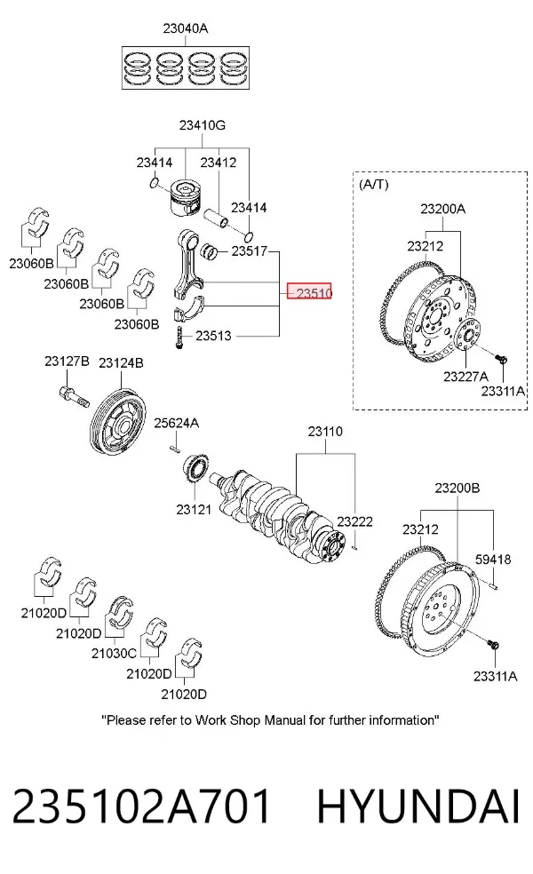 Шатун поршня двигателя 235102A701 Hyundai/Kia