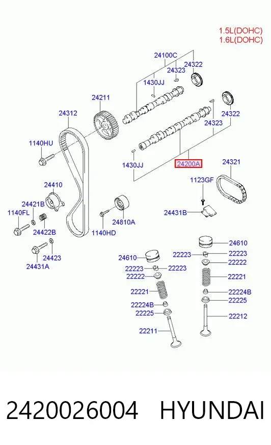 Выпускной распредвал двигателя 2420026004 Hyundai/Kia