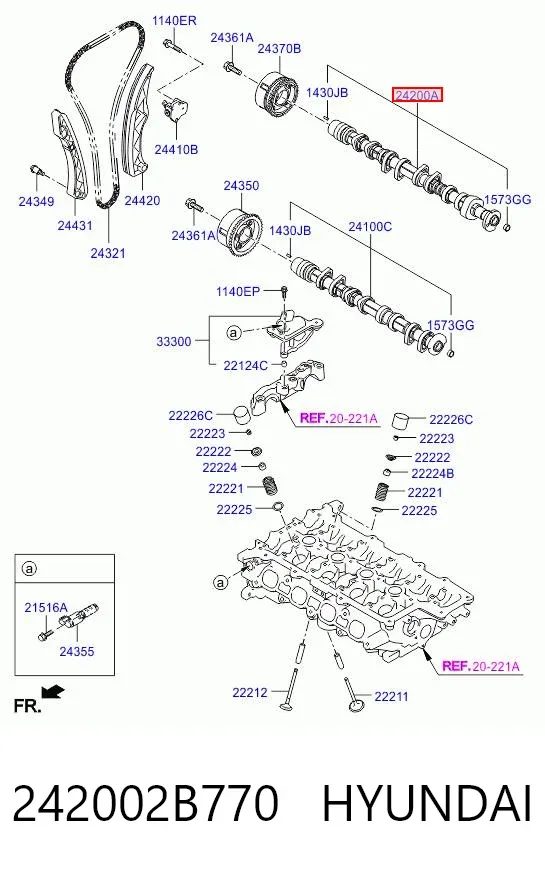 Выпускной распредвал двигателя 242002B770 Hyundai/Kia