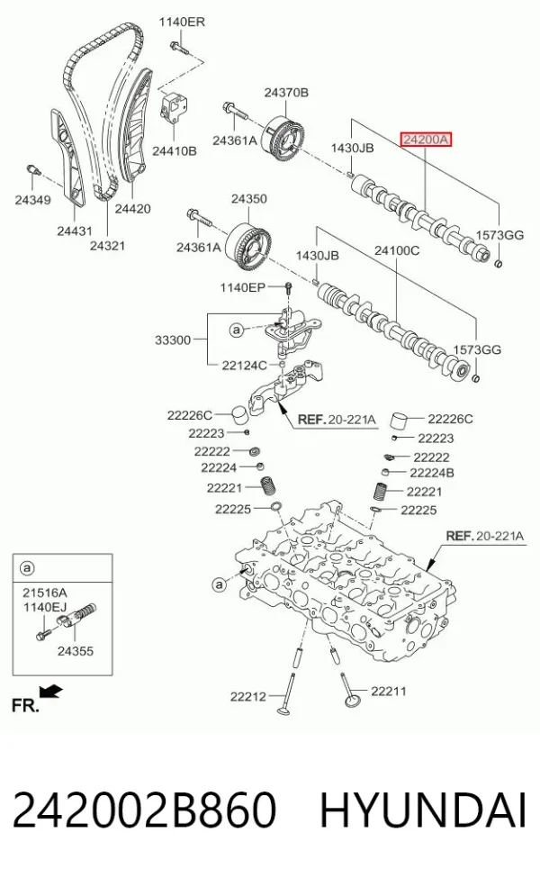Выпускной распредвал двигателя 242002B860 Hyundai/Kia