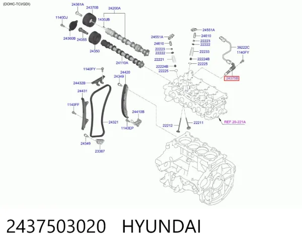 Клапан регулировки давления масла 2437503020 Hyundai/Kia