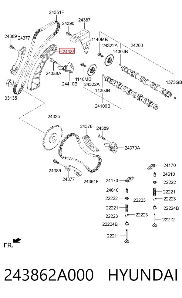 Башмак натяжителя цепи ГРМ 243862A000 General Motors