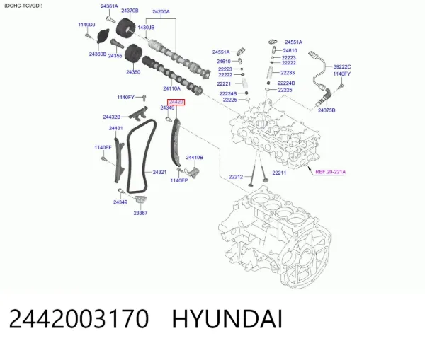 Башмак натяжителя цепи ГРМ 2442003170 Hyundai/Kia