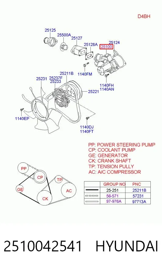 Помпа 2510042541 Hyundai/Kia
