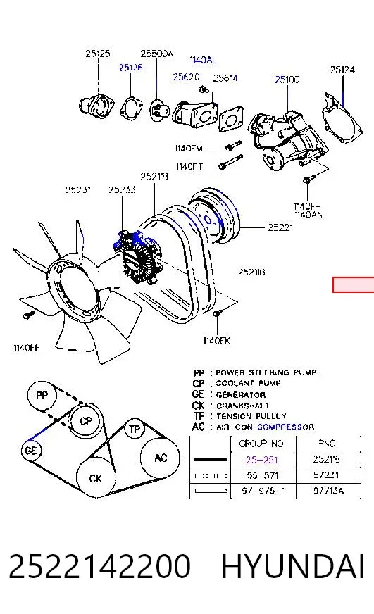 Шкив помпы 2522142200 Hyundai/Kia