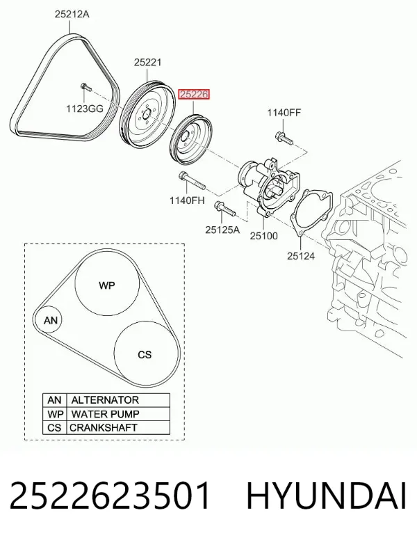 Шкив помпы 2522623501 Hyundai/Kia