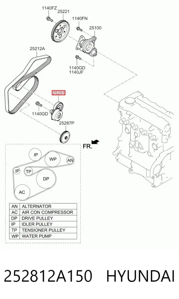 Ремень приводной 252812A150 Hyundai/Kia