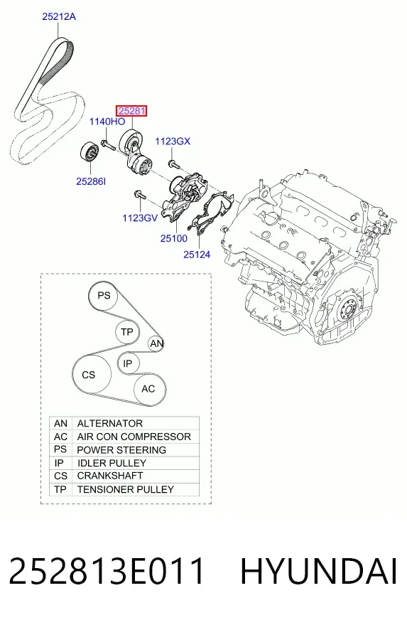 Натяжитель приводного ремня 252813E011 Hyundai/Kia