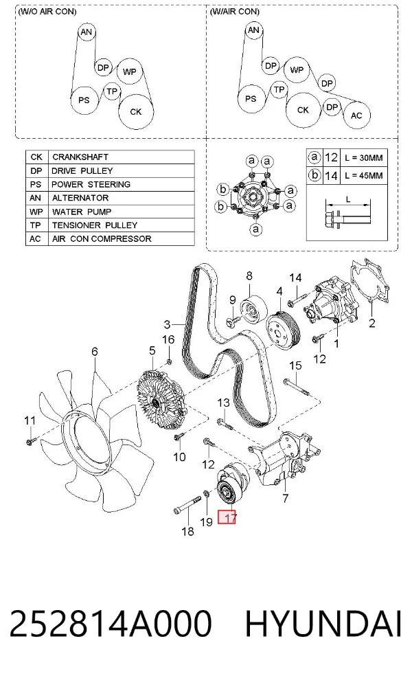 Натяжитель приводного ремня 252814A000 Hyundai/Kia