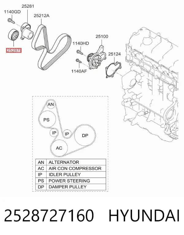 Паразитный ролик 2528727160 Hyundai/Kia