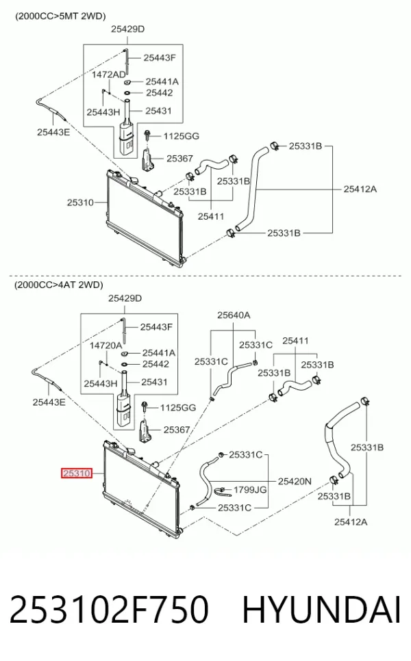 Радиатор 253102F750 Hyundai/Kia