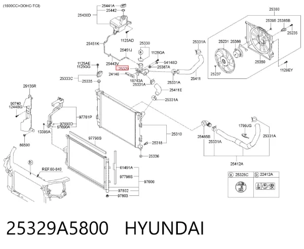 Патрубок системы охлаждения 25329A5800 Hyundai/Kia
