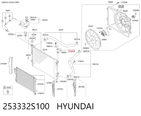 Левый верхний кронштейн радиатора 253332S100 Hyundai/Kia