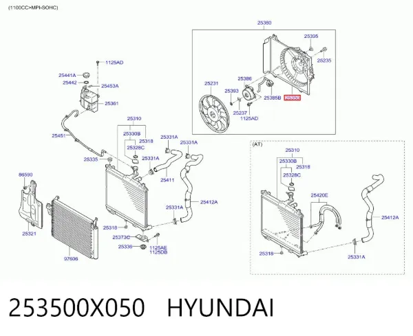 Диффузор радиатора 253500X050 Hyundai/Kia