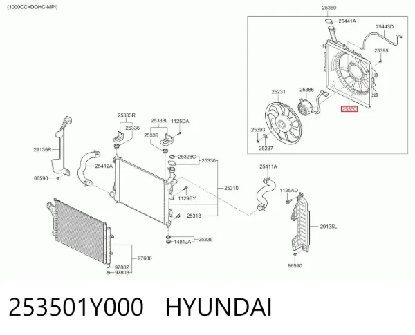 Диффузор радиатора 253501Y000 Hyundai/Kia