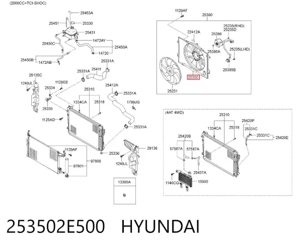 Диффузор радиатора 253502E500 Hyundai/Kia