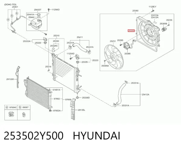 Диффузор радиатора 253502Y500 Hyundai/Kia