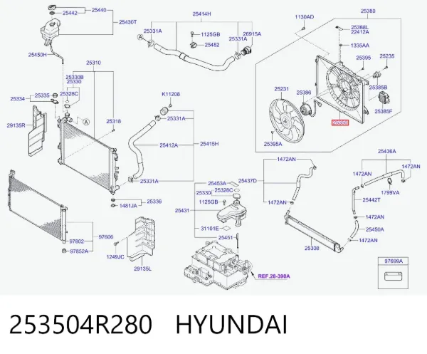 Диффузор радиатора 253504R280 Hyundai/Kia