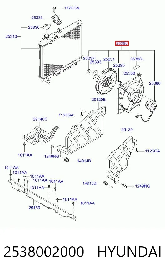 Диффузор радиатора 2538002000 Hyundai/Kia