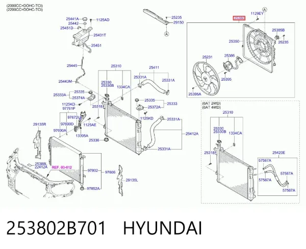 Диффузор вентилятора в сборе с мотором и крыльчаткой 253802B701 Hyundai/Kia