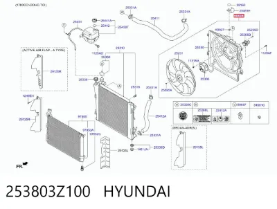 Электровентилятор кондиционера в сборе (мотор+крыльчатка) HYUNDAI 253803Z100