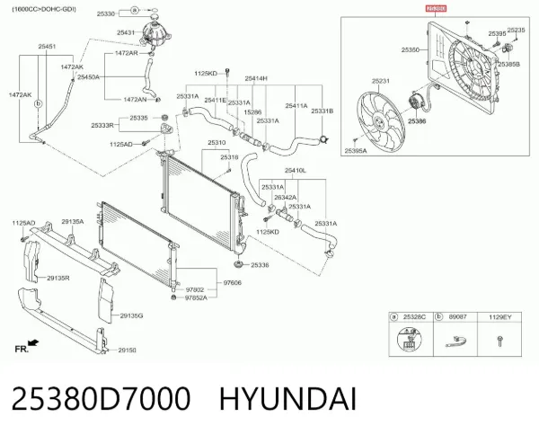 Диффузор вентилятора в сборе с мотором и крыльчаткой 25380D7000 Hyundai/Kia