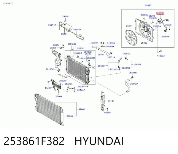 Мотор вентилятора системы охлаждения 253861F382 Hyundai/Kia