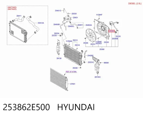 Мотор вентилятора системы охлаждения 253862E500 Hyundai/Kia
