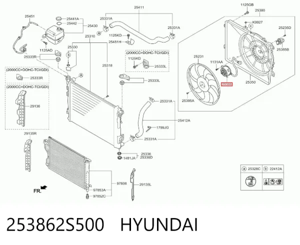 Мотор вентилятора системы охлаждения 253862S500 Hyundai/Kia