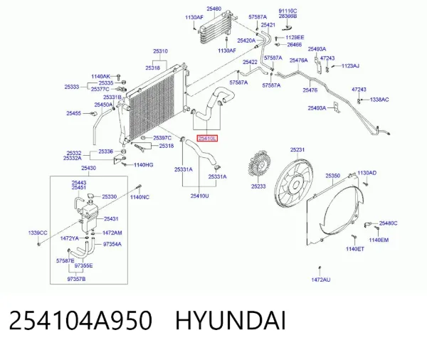 Нижний шлаг радиатора охлаждения 254104A950 Hyundai/Kia